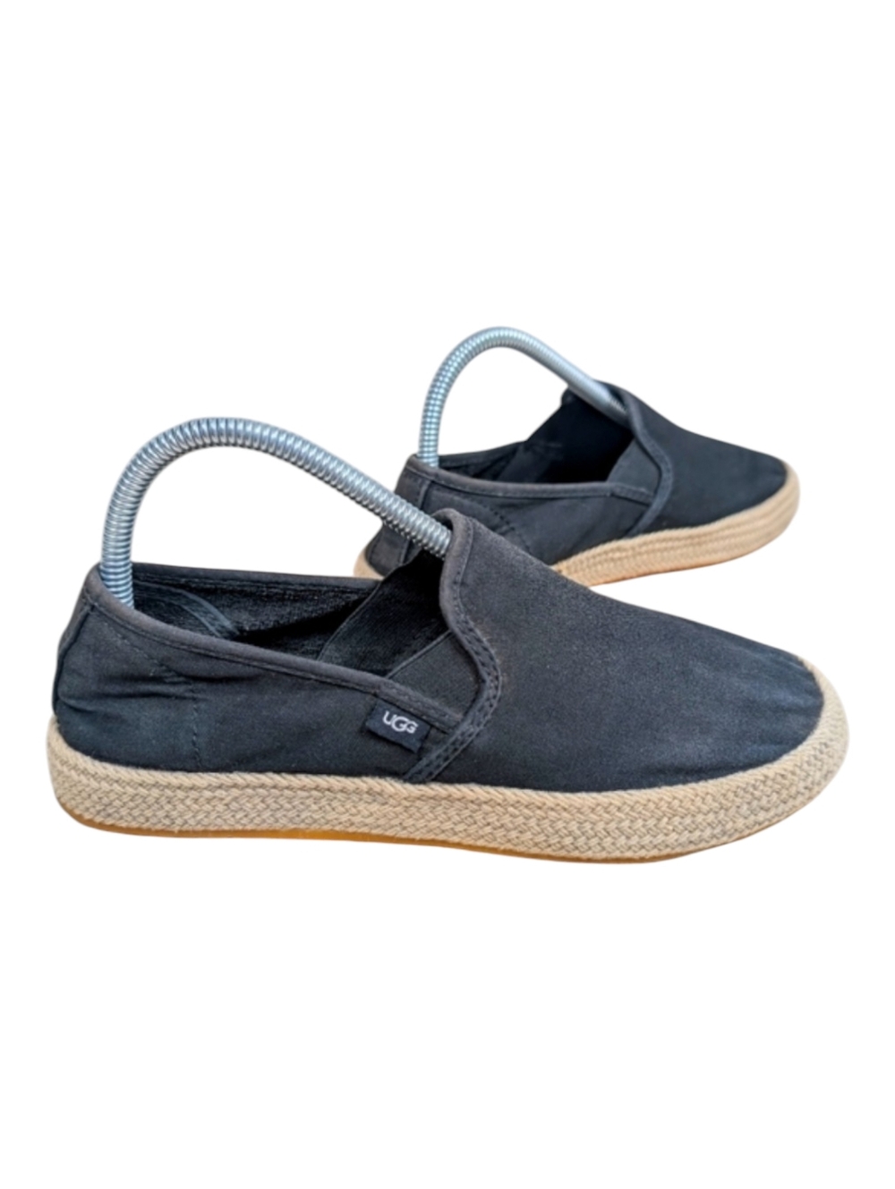 Ugg Slip on Espadrille Canvas Shoes Black Tan Women's Size 8